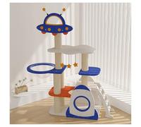 Cat Tree Space Capsule Thickened Base Plate with Stairs Spacious Cat Bed Multi-Level Platforms Cat Tower Flying Saucer Platform with Jingle Bell Toy Kraft Paper Rope Scratching Post Fluffy-Covered