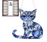 Cat Tree Suncatcher - Cat Sun Catcher, 8 Inch Hanging 2D Acrylic Suncatcher with Blue and White Cats, Cat Christmas Craft Monument, Cat Christmas Tree Decoration for Cat Lovers
