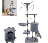 Cat Tree Tower 139cm Scratching Posts Multilevel Cat Climbing House with Cat House, Hammock, Natural Sisal, Ladder, Pet Activity Centre for Indoor Kittens, Grey