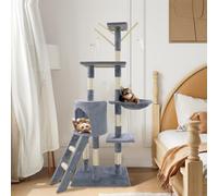 Cat Tree Tower, 139cm Tall Cat Scratching Post for Indoor Cats Multilevel Cat Climbing Frame with Condos, Ladder, Sisal Scratching Posts, Plush Toy, Pet Activity Centre Furniture, 50x35x139cm, Grey