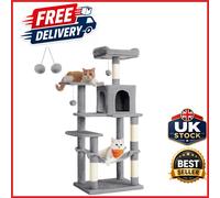 Cat Tree Tower 143cm Multi-Level Plush Condo Light Grey with 4 Scratching Posts