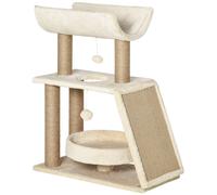 Cat Tree Tower 76H cm Brown Plush, Scratching Post, Bed, Perch, Toy Ball, New