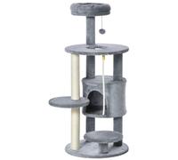 Cat Tree Tower Activity Center with Hanging Ball Toy Teasing Rope Dark grey