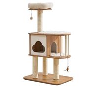 Cat Tree Tower, Cat Activity Center with Interactive Pom Pom and Feather Toys, Multi Level Play Rest Cat Condo for Kittens Adult Cats(142cm)