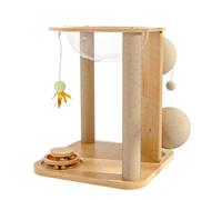 Cat Tree Tower for Indoor Cats, Solid Wood Cat Climbers with Scratching Post, Turntable Toys, Hanging Ball, Transparent Cat Bed, Sisal Scratching Post