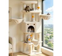 Cat Tree Tower for Indoor Large Adult Cats, 72in Tall Heavy Duty with Perch | Multi-Level Big Cat House with 2 Platform Perches, Condos, 2 Baskets, Hammock, 4 Scratching Posts, Modern Cat Tree, Beige