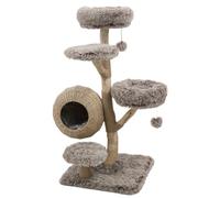 Cat Tree Tower for Large Adult Cats, Modern Real Branch Wood Cat Tree, Luxury Handwoven Rattan Cat Condo for Indoor Cats, Natural Sisal Scratching Posts, Removable Covers, 53-Inch Tall, Brown
