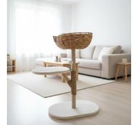 Cat Tree Tower for Large Adult Cats, Real Branch Wood Cat Tree with Rattan Basket, Multi-Level Cat Condo for Indoor Cats, Sisal Scratching Posts, Removable Covers, Soft Plush Pillow, 35-Inch Tall