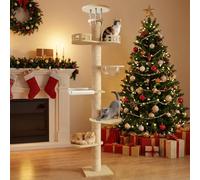 Cat Tree Tower, Height-Adjustable Floor-to-Ceiling Cats Activity Tree 6-Tier Hemp Scratching Post Multi-Level Cat Furniture Large Cats Scratching Post for Indoor and Outdoor Use (A)