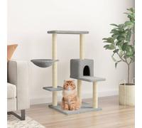 Cat Tree Tower Light Grey 95cm Plush Sisal Multi-Level House & Basket Kitten