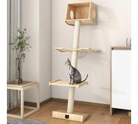 Cat Tree Tower Scratching Post with Bed Hammock Perch - 70 Degree Leaning Design, Wall-Mounted Climbing Furniture for Cats