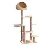 Cat Tree Tower with Climbing Frame and Litter Box, Multi-Level Solid Wood Cat Villa for Indoor Cats