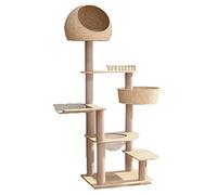 Cat Tree Tower with Climbing Frame and Litter Box, Multi-Level Solid Wood Cat Villa for Indoor Cats