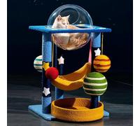 Cat Tree Tower with Space Capsule Condo, Durable Scratching Post for Indoor Cats, 35 Inch Tall Planet-themed Design
