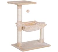 Cat Tree Two-Tier Beige 70x50x36cm Particleboard + Sisal Posts Plush HammockXL