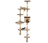 Cat Tree Wall-Mounted 194cm Beige Brown Particleboard Plush Sisal House Bed Cozy