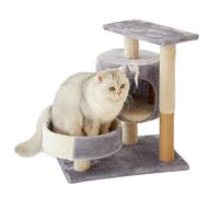 Cat Tree with Condo, Perch, and Scratching Posts, Gray and Beige, Multi-Level Tower with Hanging Toy