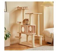 Cat Tree with Fenced Lookout Enlarged Solid Wood Jumping Platform Large-caliber Cat Nest with Railing Oak Cat Tower H119cm (46.9") Kraft Paper Rope Scratching Post Rounded Corners Thickened Base