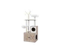 Cat Tree with Litter Box and Scratching Posts, Greige