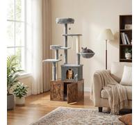 Cat Tree with Litter Box Enclosure, Modern All-in-One Cat Tower Activity Centre for Indoor Cats, Hidden Litter Box Furniture Cabinet with Sisal Scratching Posts, Cat Condo & Large House