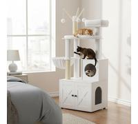 Cat Tree with Litter Box Furniture Hidden Enclosure, Cloud White