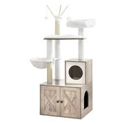 Cat Tree with Litter Box Furniture Hidden Enclosure, Greige