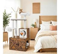 Cat Tree with Litter Box Furniture Hidden Enclosure, Rustic Brown
