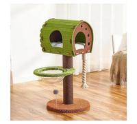 Cat Tree with Reinforced Base Plate Space Capsule Cat Bed Fenced Lookout Platform Felt Roof Cat Tower MDF Cat Tree Teaser Ball Extra-Thick Scratching Post H102/132cm (40.2/52") Swinging Rope Toy