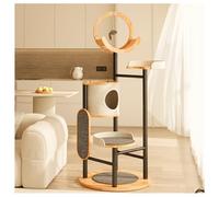 Cat Tree with Scratching Board Wooden and Steel Frame Cat Tower with Removable Pads Hammock Bed Observation Deck Space-Saving Design Thickened Base High Load Capacitility for Multi-Cat Households