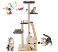 Cat Tree with Scratching Posts, 170cm Tall Climbing Tower with Ladder, Condo and Washable Cushions, Wooden Furniture House for Kittens
