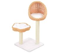 Cat Tree with Sisal Scratching Post, Natural Willow Wood Cat Tower, 85cm Tall Cat House Furniture with 2 Cozy Baskets & Removable Cushions for Indoor Cats
