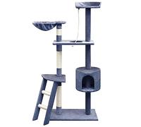 Cat Tree with Sisal Scratching Posts, 150cm Dark Blue Multi-Level Cat Tower, Wood Frame Pet Furniture with House, Hammock, and Perches
