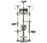 Cat Tree with Sisal Scratching Posts, 203 cm Grey and White Multi-Storey Cat Play Centre for Climbing, Scratching, Perching, Hiding, and Resting