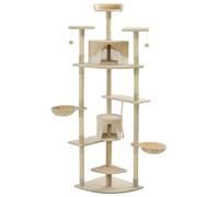vidaXL Cat Tree with Sisal Scratching Posts 203 cm Beige and White