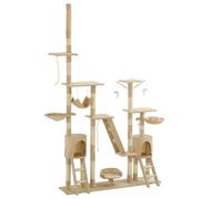 Cat Tree with Sisal Scratching Posts, 230-250cm Adjustable Height, Beige Multi-Level Cat Tower Condo, Plush Pet Furniture for Indoor Cats, Play & Rest