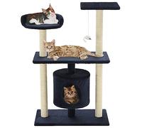 Cat Tree with Sisal Scratching Posts, 95cm Dark Blue Cat Tower, Multi-Level Cat House Furniture with Perch & Dangling Toy