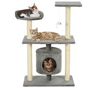 Cat Tree with Sisal Scratching Posts, 95cm Grey Multi-Level Cat Tower, Plush Cat House Furniture for Indoor Cats, Play & Rest