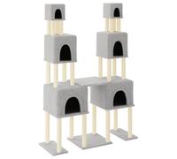 Light Grey Multi-Level Large Cat Tree Engineered Wood Plush Sisal 136x47.5x199cm