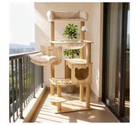 Cat Tree with Space Capsule Extra-Large Observation Deck Spacious Cat Bed with Wide Opening Rotating Hammock Wooden Cat Tower Round Jumping Platform Fenced Platform Jute Rope Posts Includes Toys