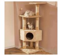 Cat Tree with Tower, Semi-Enclosed Bed, Wooden Resting Platforms, Rope Posts, High Load Capacity, Triangular Design, Jumping Toys for Indoor Cats
