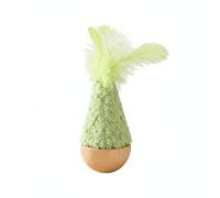 ＡＷＨＡＯ Cat Tumbler Interactive Bell Feather Toy Wooden Beech Base Pet Wobble Motion Self-Play Physical Exercise Engaging Suitable for Kitten Indoor Activity, Green