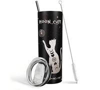 Cat Tumbler with Lid and Straw, Goth Tumbler,Cat Lover Gifts for Women, Black Cat Water bottle Cup, Moon Phase Cat Coffee Mugs, 20 oz Goth Cat Travel Mug Tumbler