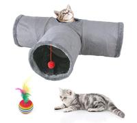 Cat Tunnel, 3-Way Foldable Cat Tunnel Large Cat Tunnel with 1 Hole and Cat Toy Ball, T-Large Cats for Cats, Rabbits and Guinea Pigs, Grey