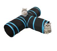 Cat Tunnel 3-Way Polyester Play Tent with Steel Frame 90 cm Black Blue Foldable and Portable for Cats and Small Pets Suitable for Indoor and Outdoor Use