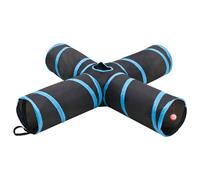 Cat Tunnel 4-Way T-Shape Foldable Polyester+Steel Black/Blue 90x55x25cm Peephole