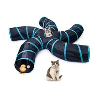 Cat Tunnel 5 Way, Collapsible S-Shape Tubes, for Indoor and Outside, Rabbits Kitten Ferret and Dog Interactive Toys, Blue and Black