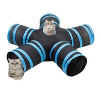 Cat Tunnel 5-Way Play Tunnel Polyester with Steel Frame 25 cm Diameter Black Blue Foldable and Portable for Indoor Outdoor Interactive Play Tent with Peephole and Crinkle Paper