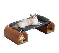Cat Tunnel and Bed - Wooden Hideaway with Dual Tunnels, Moisture-Proof Hammock, and Hanging Toy for Kittens and Small Pets