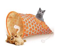 Cat Tunnel Bag, Rounded Edges 5 Holes Sounds of Wrinkles Resistant to Portable Scratches Cute Pattern Cat Interactive Paper Bag for Cats (Orange)