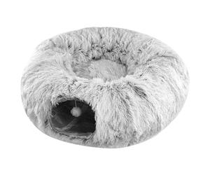 Cat Tunnel Bed 2 in 1 Plush Cat Donut Bed Tunnel, 33.5x10.3 Inch Foldable, Removable and Washable Cat Tunnel Toy for Small Medium Cat, Puppy, Rabbits, Pet Tunnels
